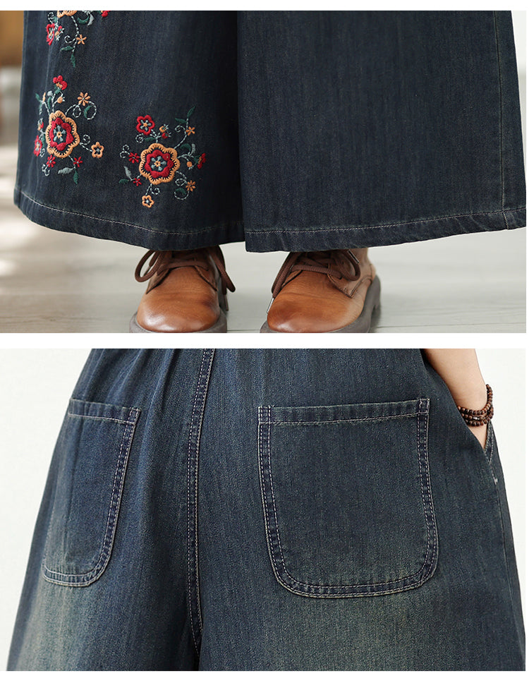 Women's Baggy Wide Leg Jeans Embroidery Pants