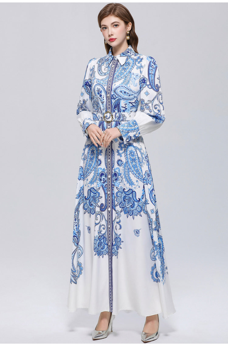 Women's Floral Print Button Maxi Dress With Belts