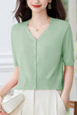 Women's Short Sleeve Ribbed Knit Cardigan Tops
