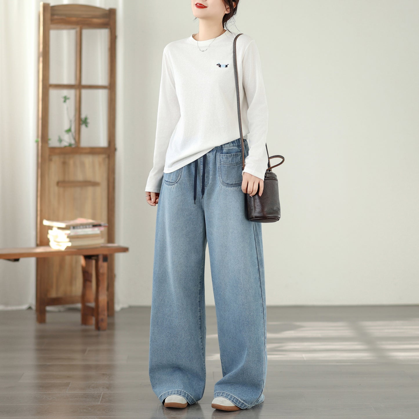Women's Jeans Elastic Waist Baggy Wide Leg Pants