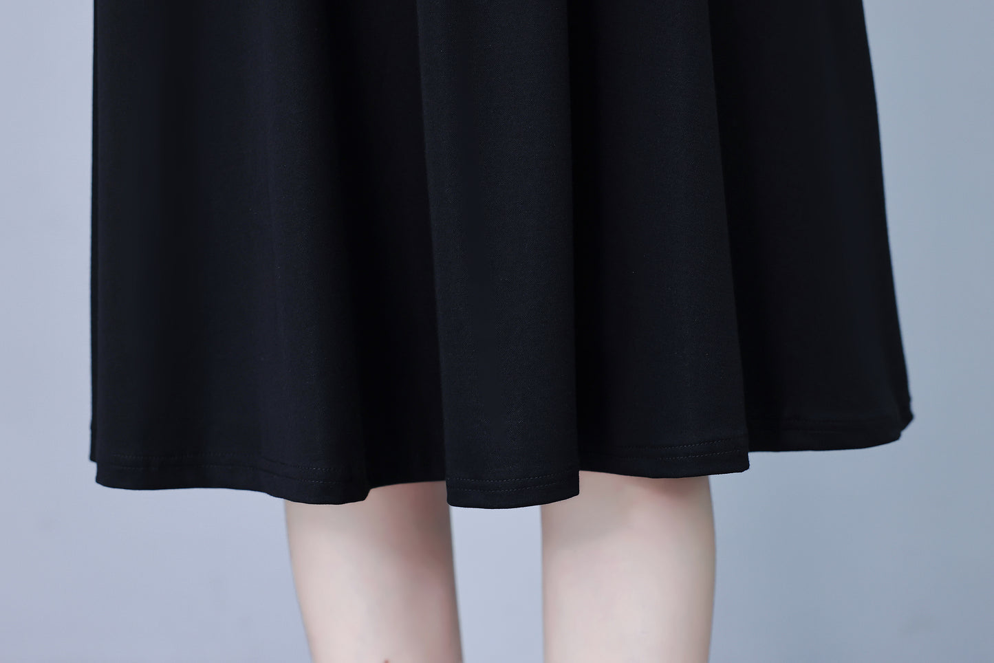 Women's V-Neck Long Sleeve Patchwork Black Dress