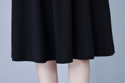 Women's V-Neck Long Sleeve Patchwork Black Dress