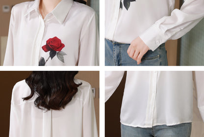 Women's Collared Floral Print Shirt Blouse Tops