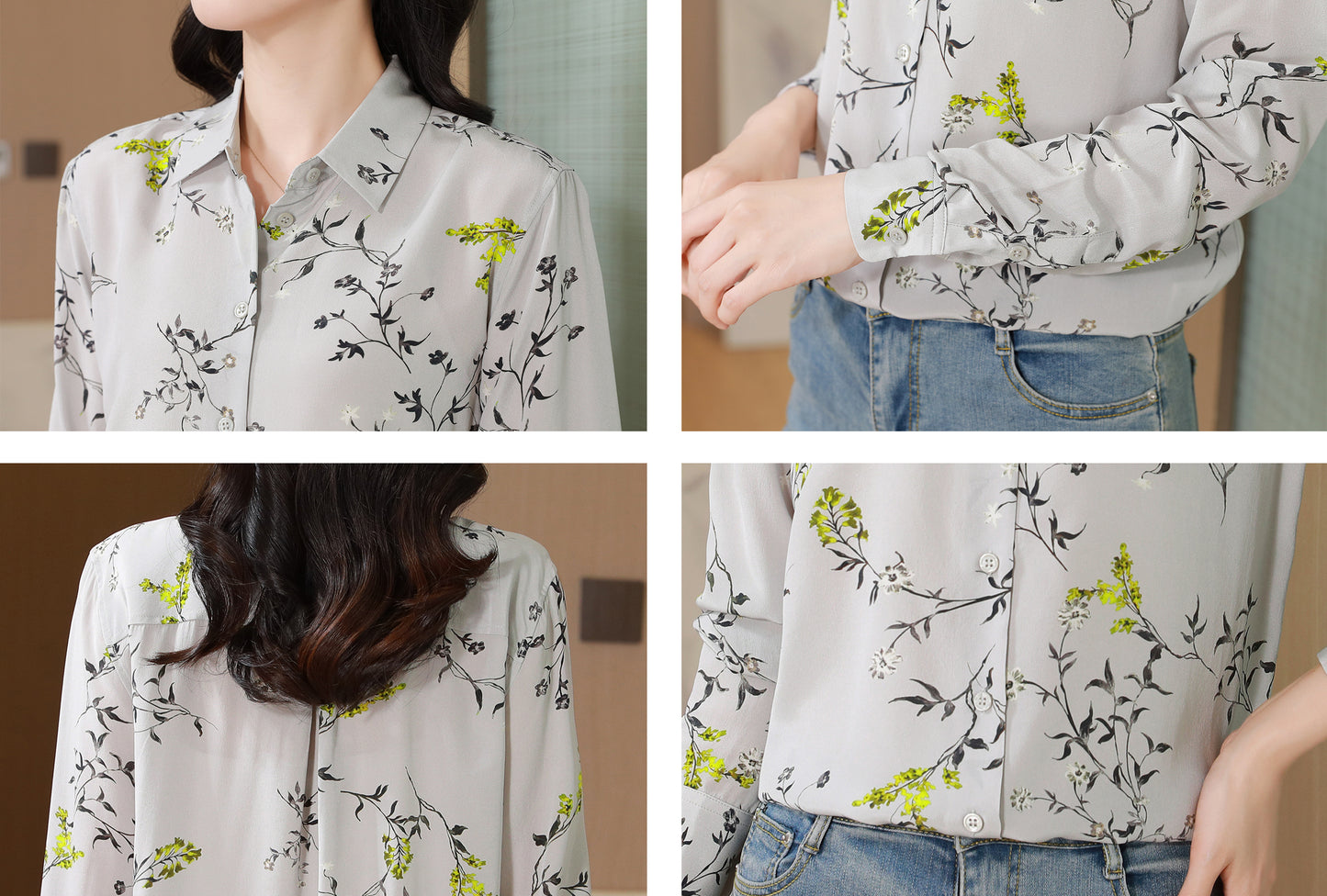 Women's Collared Floral Print Shirt Blouse Tops