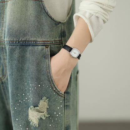 Womens Denim Bib Pants Jumpsuits Jeans Adjustable Strap Overalls