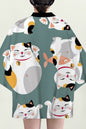 Women's Lucky Cat Cardigan Kimono Cover up Tops