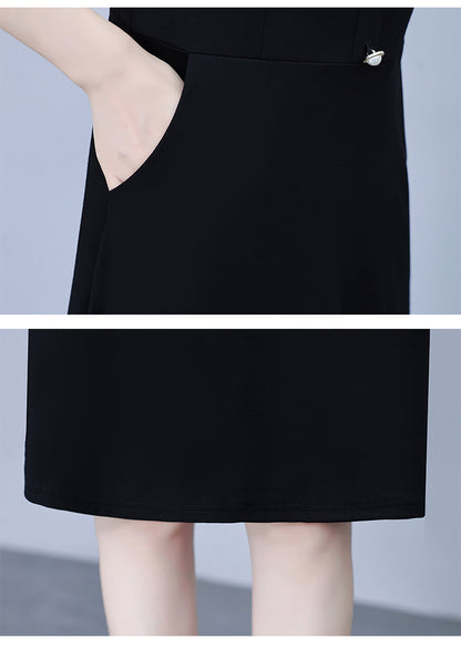 Women's Peter Pan Collar Short Sleeve Pocket Midi Dress - LAI MENG FIVE CATS