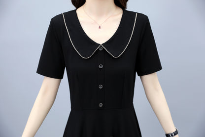 26-Women's Peter Pan Collar Short Sleeve Midi Dress