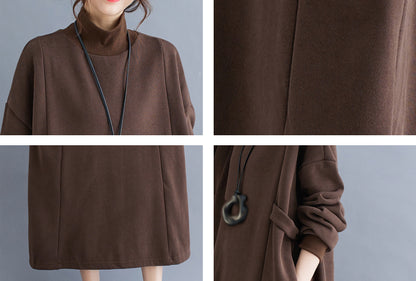 High Collar Pullover Dress With Pocket