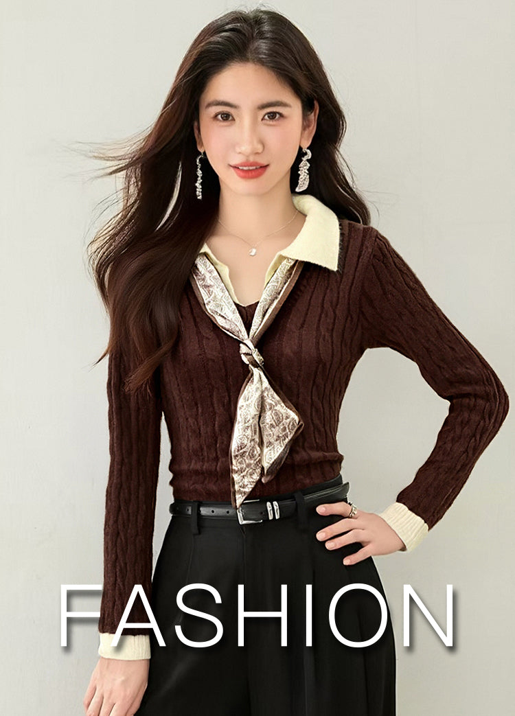 Women's Polo Shirts Cable Knit Sweater Tops