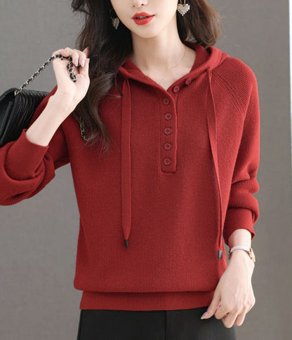Women's Hoodie Sweater Drawstring Knit Sweatshirt