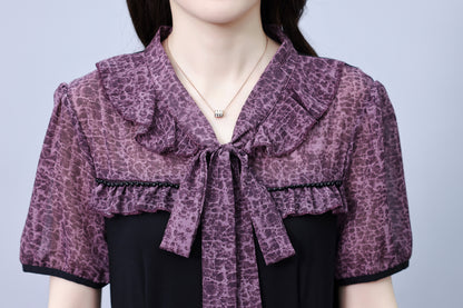 Women's Tie V-Neck Short Sleeve Pocket Midi Dress