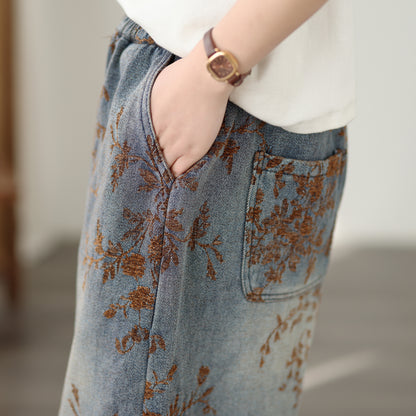 26-Women's Denim Wide Leg Baggy Elastic Waist  Jeans - LAI MENG FIVE CATS