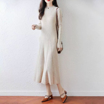 Women's Mock Neck Sweater Ribbed Knit Maxi Dress