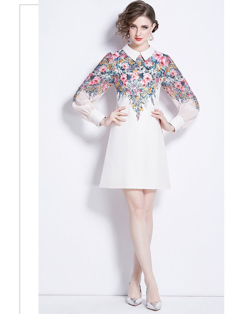 SSY-Women's Floral Chiffon Long Sleeve Mini Dress