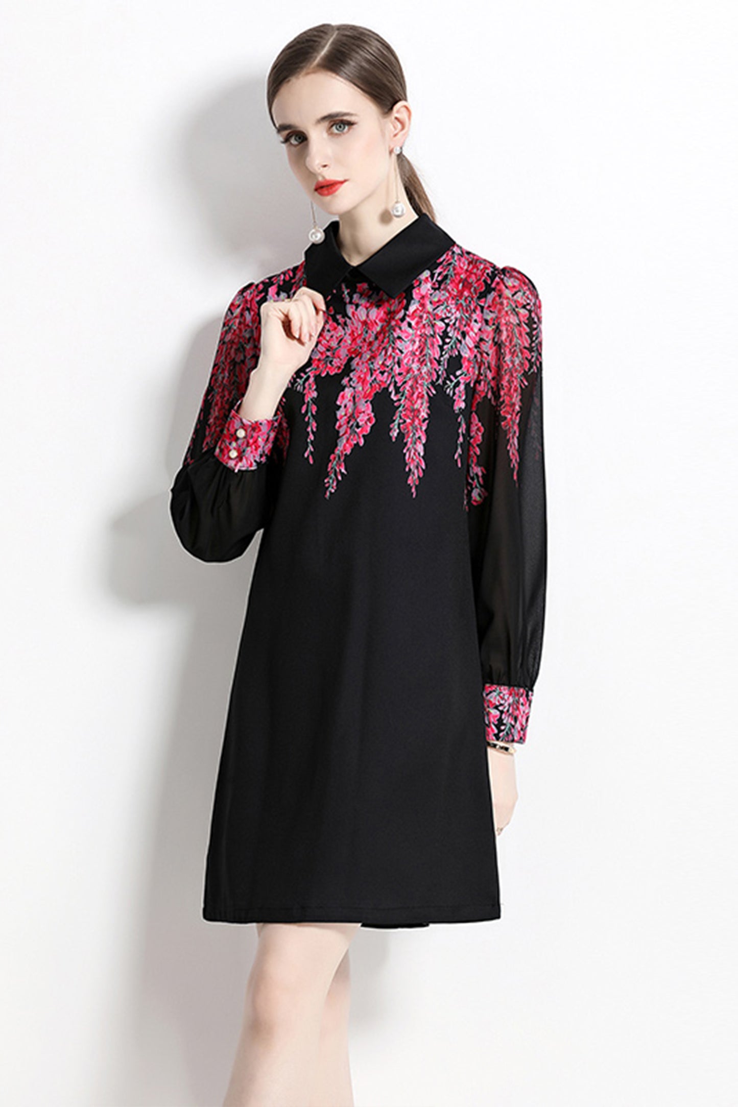 Maryam Floral Print Polo Neck Mini Dress