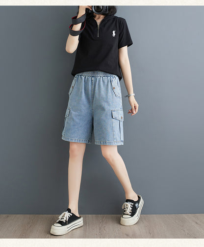 Women's High Waisted Baggy Jean Wide Leg Denim Shorts - LAI MENG FIVE CATS