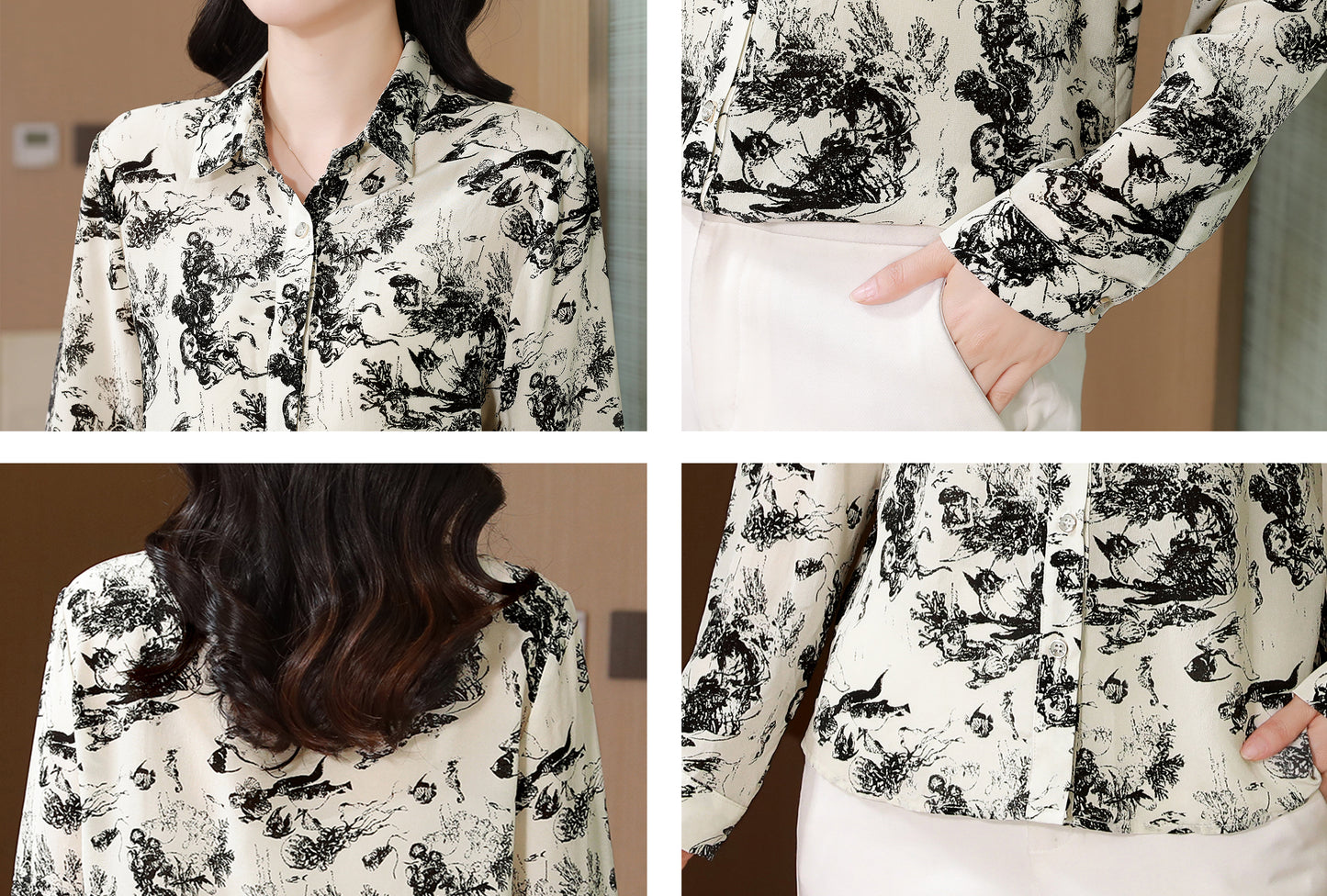 Women's Collared Floral Print Shirt Blouse Tops