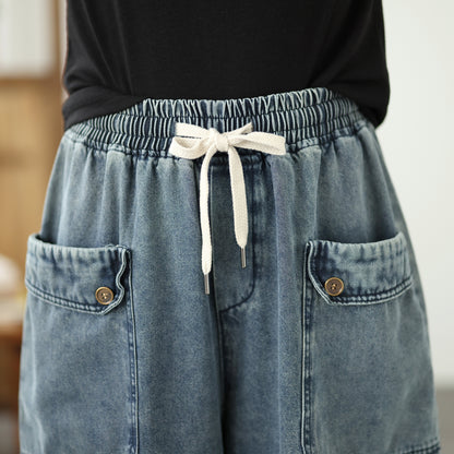 Jeans for Women Wide Leg Pull On Elastic Waist Denim - LAI MENG FIVE CATS