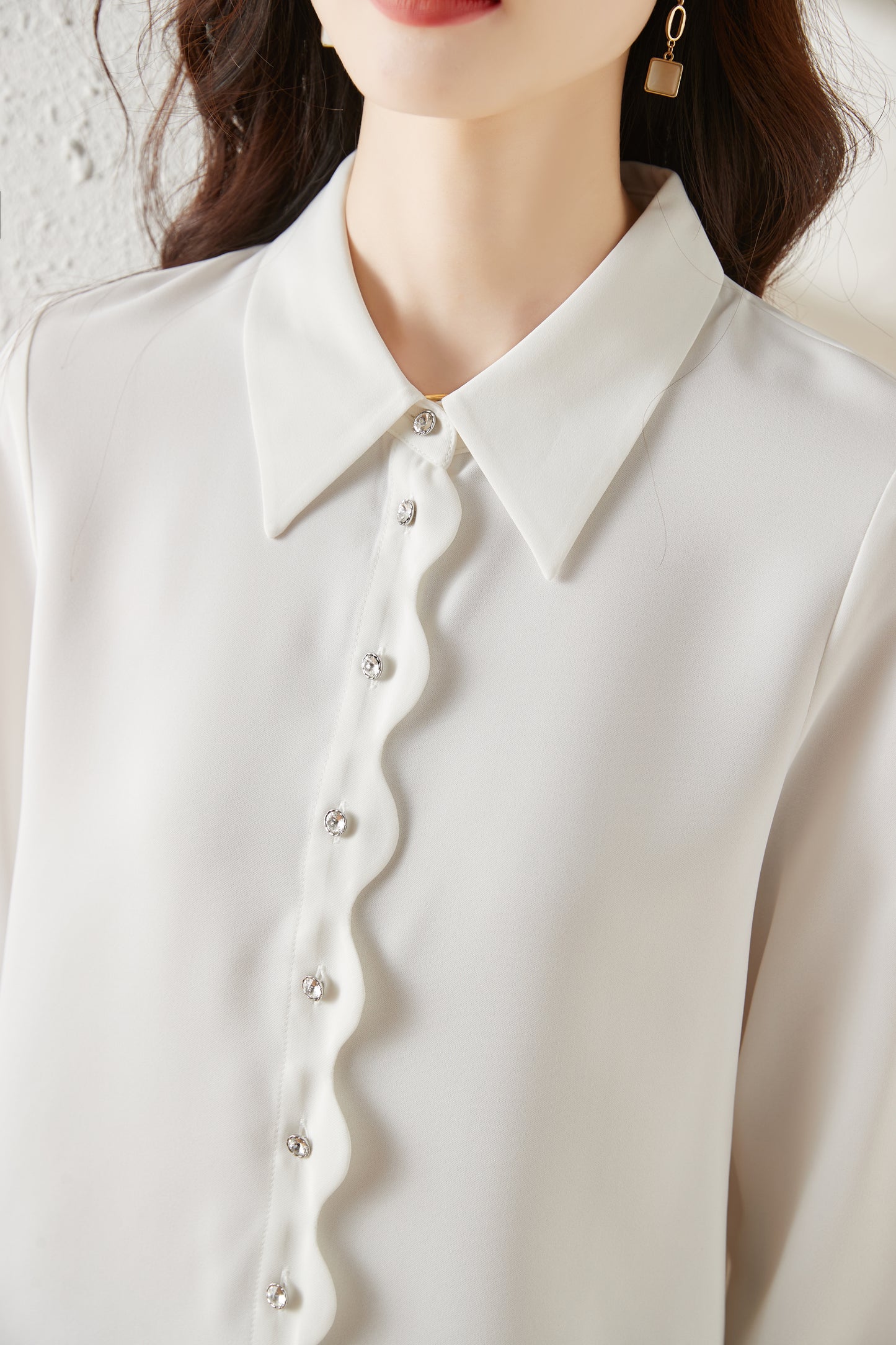 Women's V Neck Lantern Sleeve Blouse Button Tops