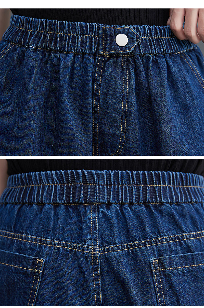 Women's High Waisted Baggy Jean Wide Leg Denim Shorts - LAI MENG FIVE CATS