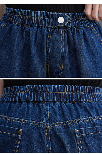 Women's High Waisted Baggy Jean Wide Leg Denim Shorts - LAI MENG FIVE CATS