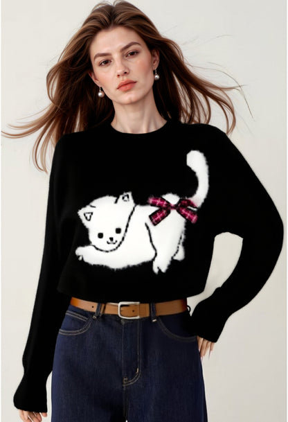 Women's Cat Sweater Fun Graphic Pullover Tops