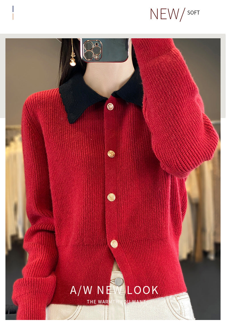 Women's Lapel V Neck Cardigan Sweater Knit Blouse