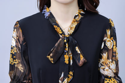 Women's Tie V-Neck Short Sleeve A-line Midi Dress