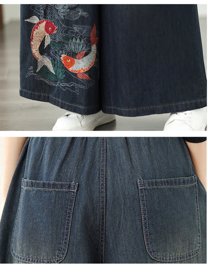 Women's Baggy Jeans Embroidery Wide Leg Denim