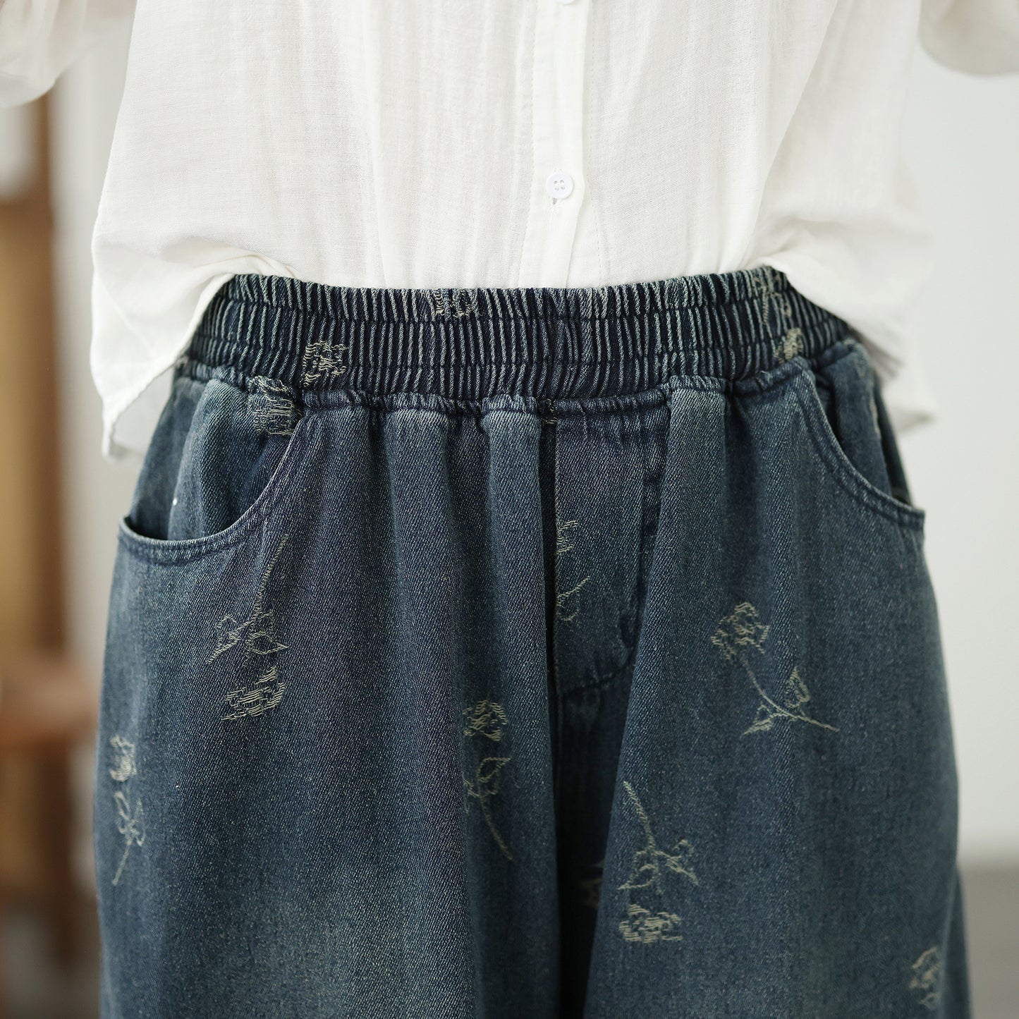 26-Women's Harem Baggy Jeans Drawstring Barrel Denim - LAI MENG FIVE CATS