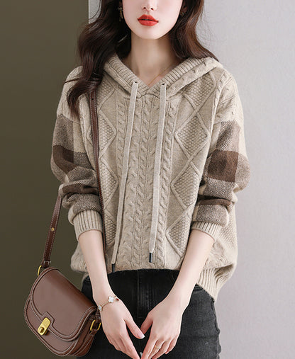 Women's Hoodies Plaid Ribbed Sweater Knit Tops