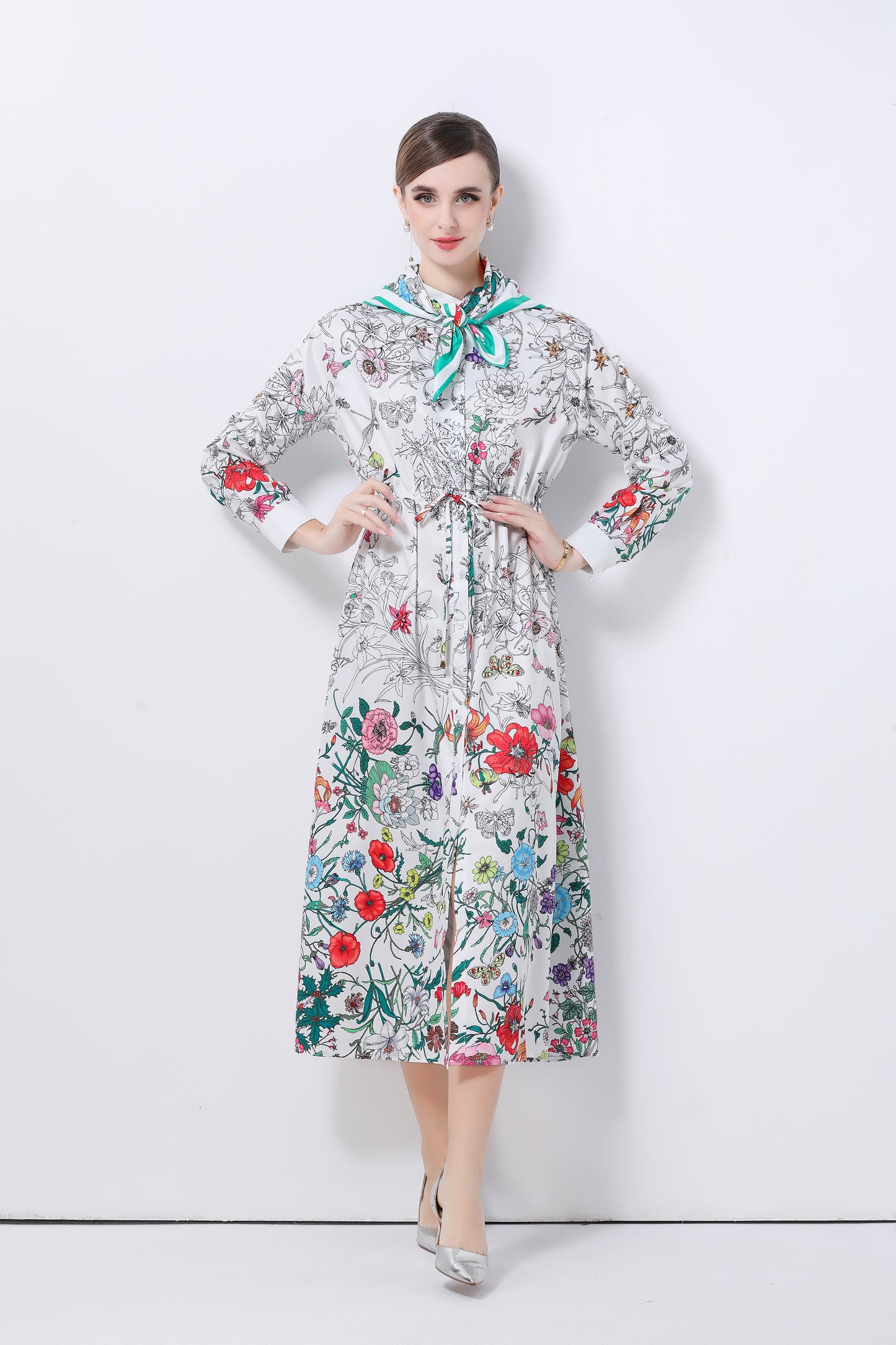 Women's Floral Print Flowy Button Split Maxi Dress