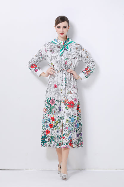 Women's Floral Print Flowy Button Split Maxi Dress