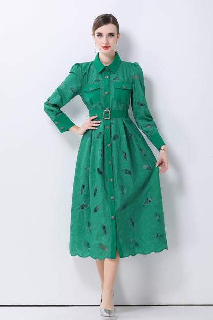 Women's Embroidery Hollow Out Lace Midi Dress - LAI MENG FIVE CATS