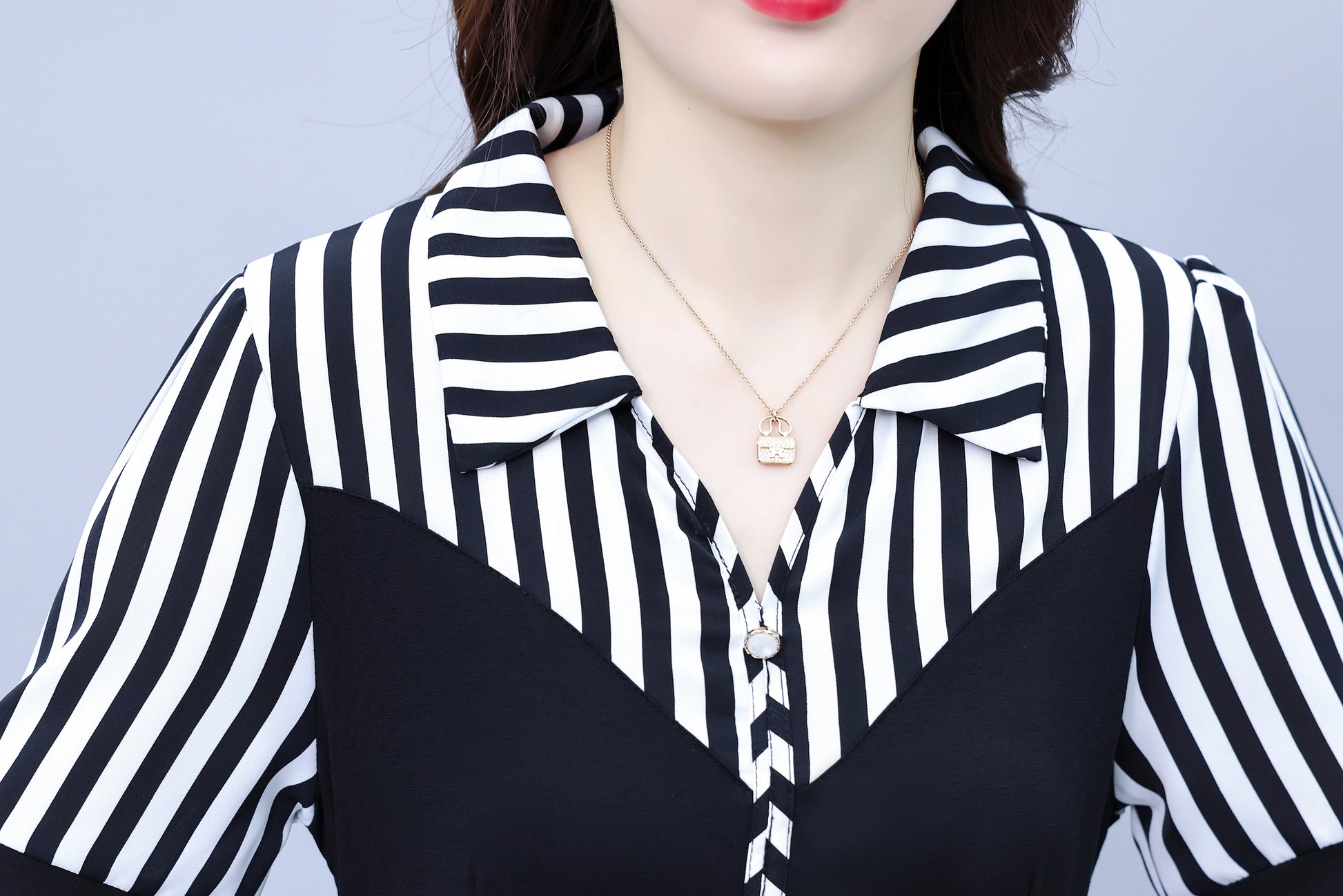 Women's Lapel V-Neck Pocket Short Sleeve Midi Dress - LAI MENG FIVE CATS