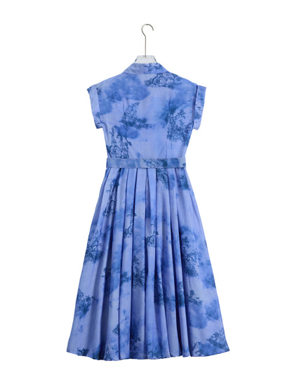 Blue Porcelain Muse Printed Belted Midi Dress