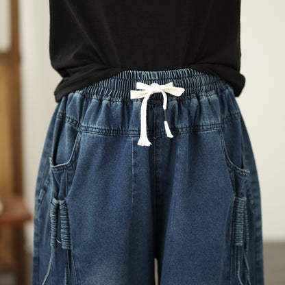 Jeans for Women Wide Leg Pull On Elastic Waist Denim - LAI MENG FIVE CATS