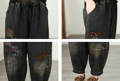 Vintage Embroidered Patchwork Denim Harem Pants