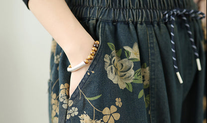 Women's Denim Wide Leg Baggy Jeans Drawstring Pants