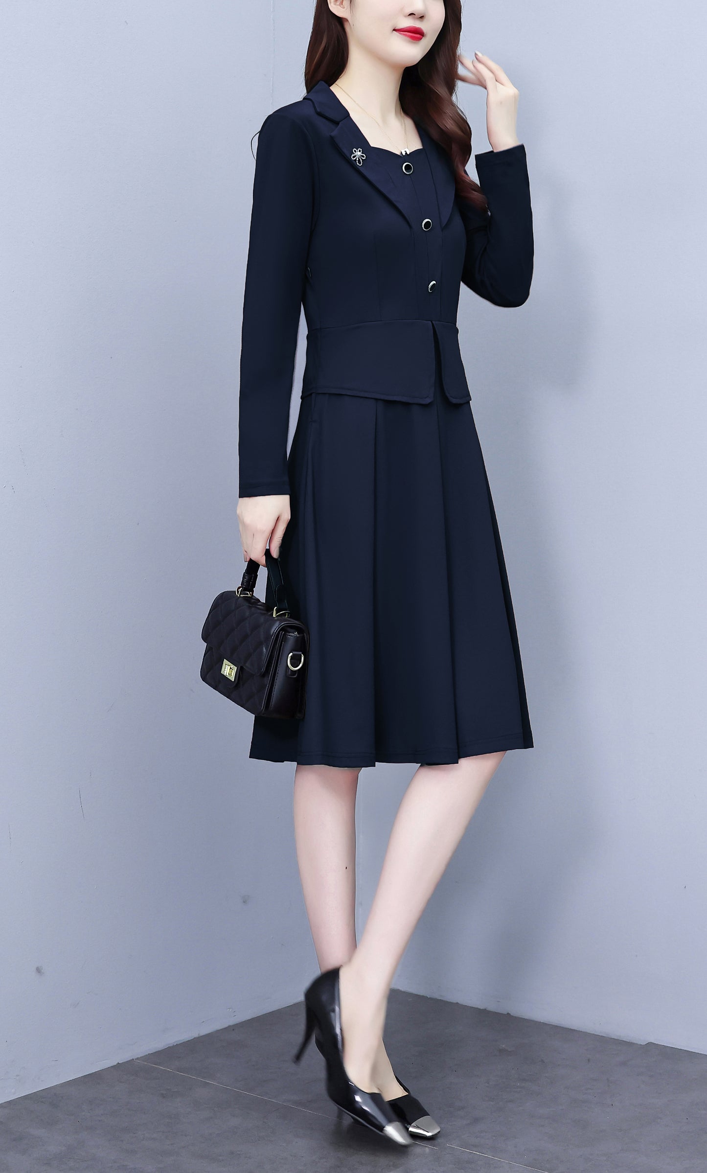 Women's Long Sleeve A-Line Work Office Suit Dress