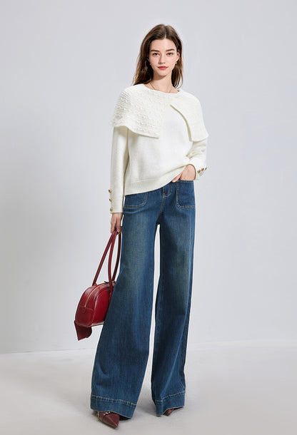 Women's Asymmetric Lapel Sweater Chunky Knitwear Top