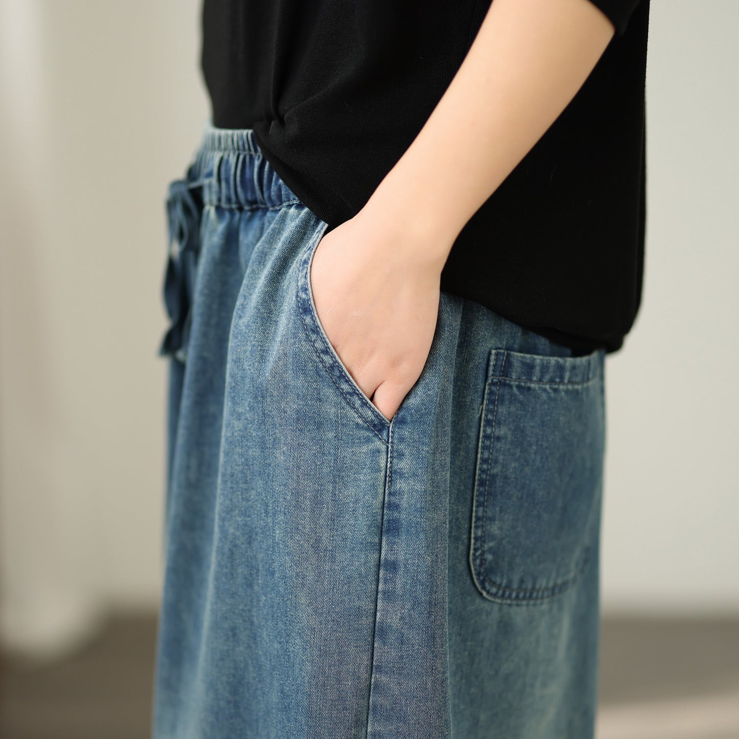 Women's Baggy Jeans Embroidery Elastic Waist Denim Pants