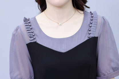 Women's Short Sleeve Pocket A-line Stretch Midi Dress