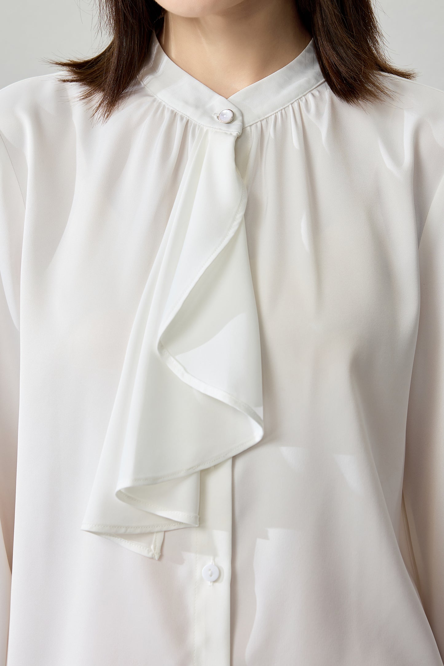 Women's Ruffle Shirt Tie Neck Long Sleeve Blouse - LAI MENG FIVE CATS