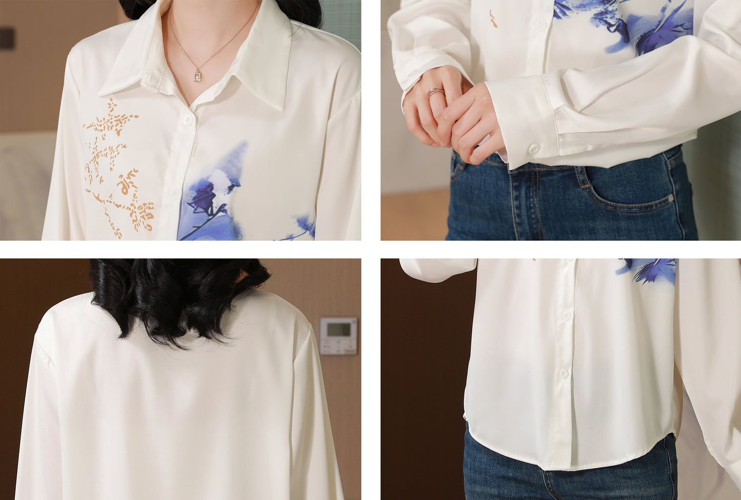 Women's Collared Floral Print Shirt Blouse Tops