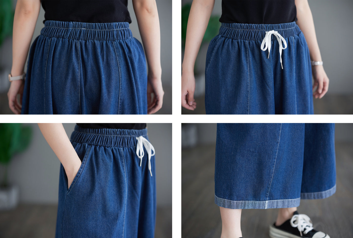 Elastic Waist Drawstring Wide Leg Pants