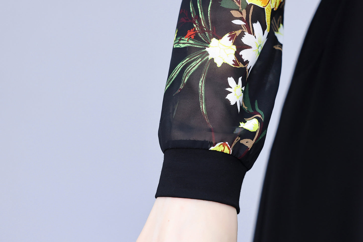 Women's V-Neck Long Sleeve with Pockets Black Dress - LAI MENG FIVE CATS