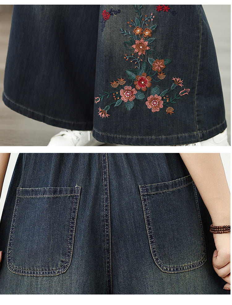 Women's Baggy Wide Leg Jeans Embroidery Pants