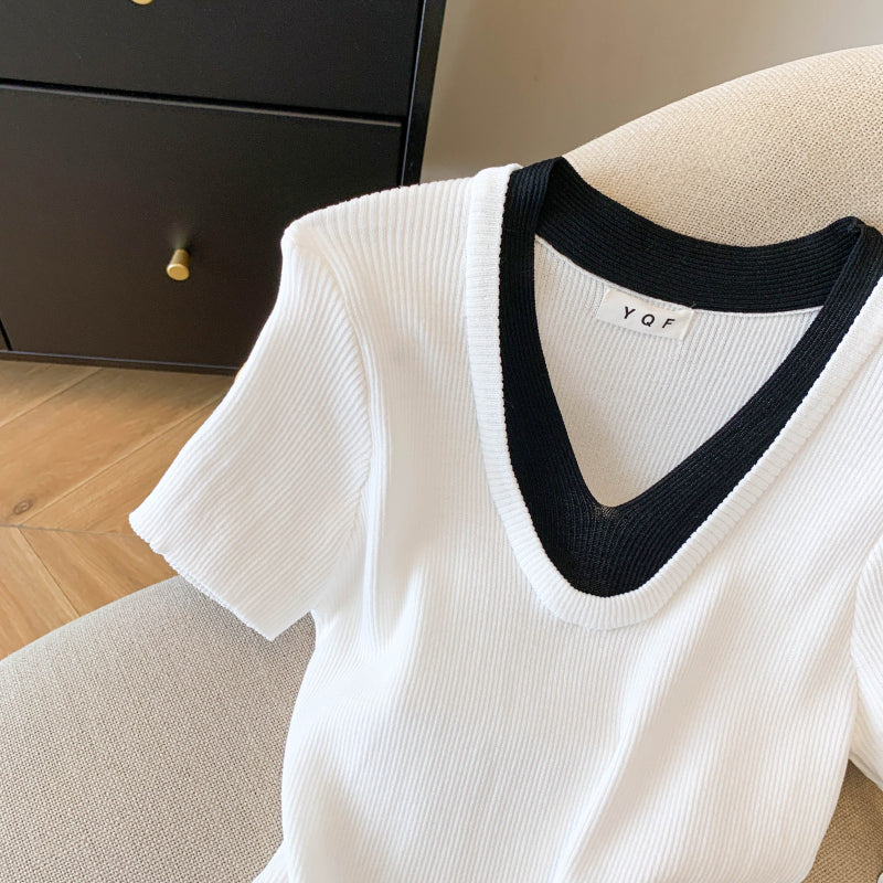 Summer Contrast Trim Knit Top